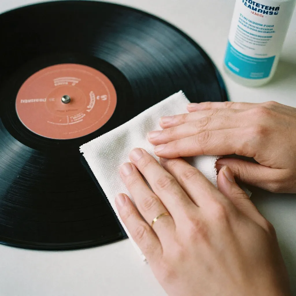 Professional vinyl record cleaning workspace